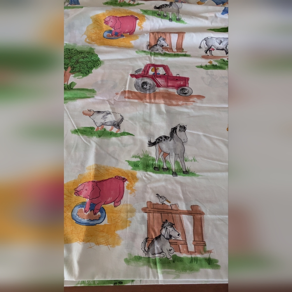 Farm Themed Cotton Fabric Large Piece 58" wide x 116" long